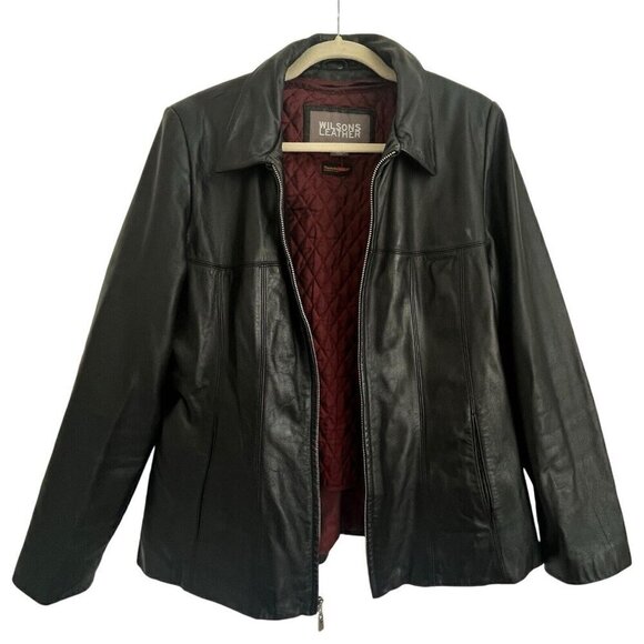 Wilsons Leather Mens L Black Zip Bomber Jacket Removable Thinsulate Ultra Liner